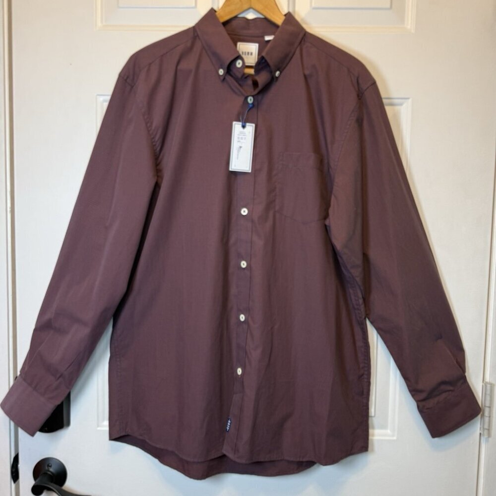 ROWM Men's Long Sleeve Shirt Cotton Small Plaid Purple/Blue - Sz L NWT